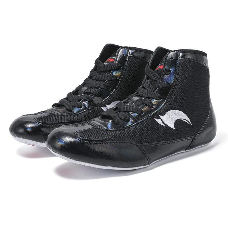 Wrestling shoes suede cowhide vertical design training boxing shoe men women S002 Black