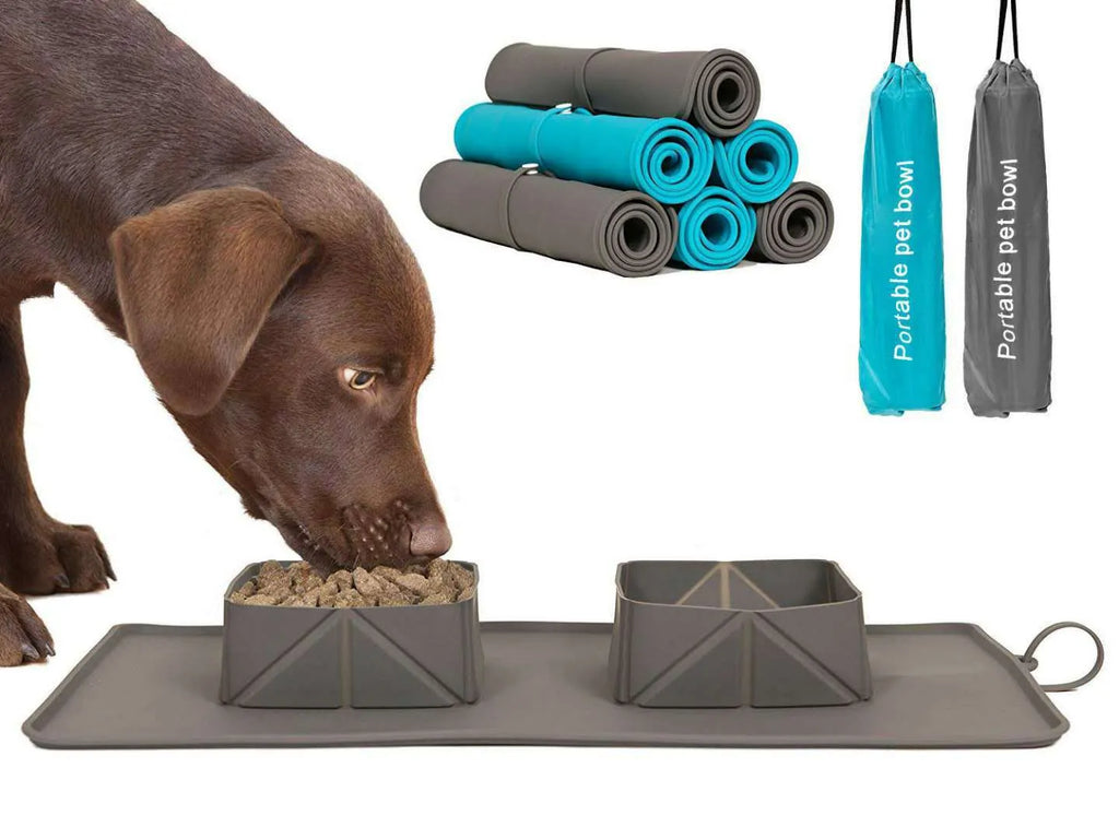 Silicone folding pet bowl non-slip collapsible travel dog cat bowl 390x235x50mm black blue grey