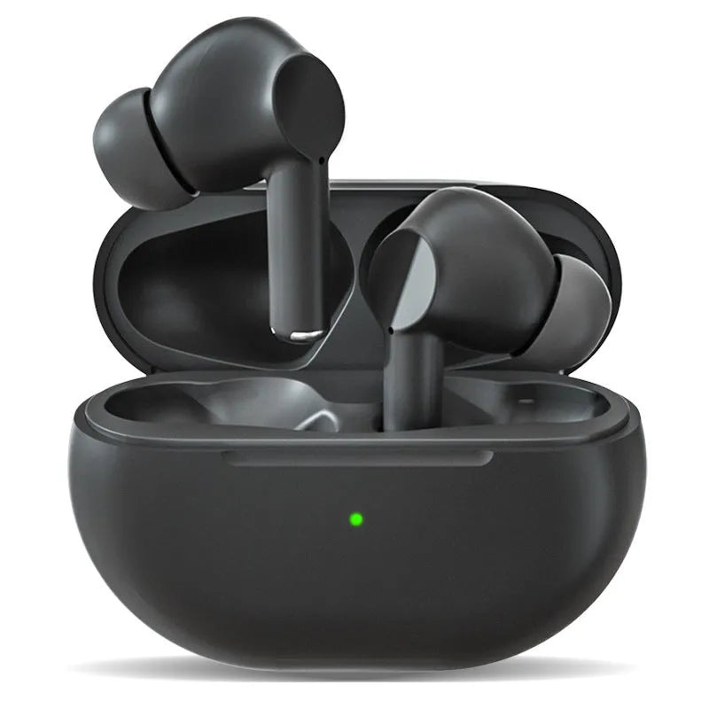Pro4 Bluetooth wireless headset in black with charging case, shown with USB cable.