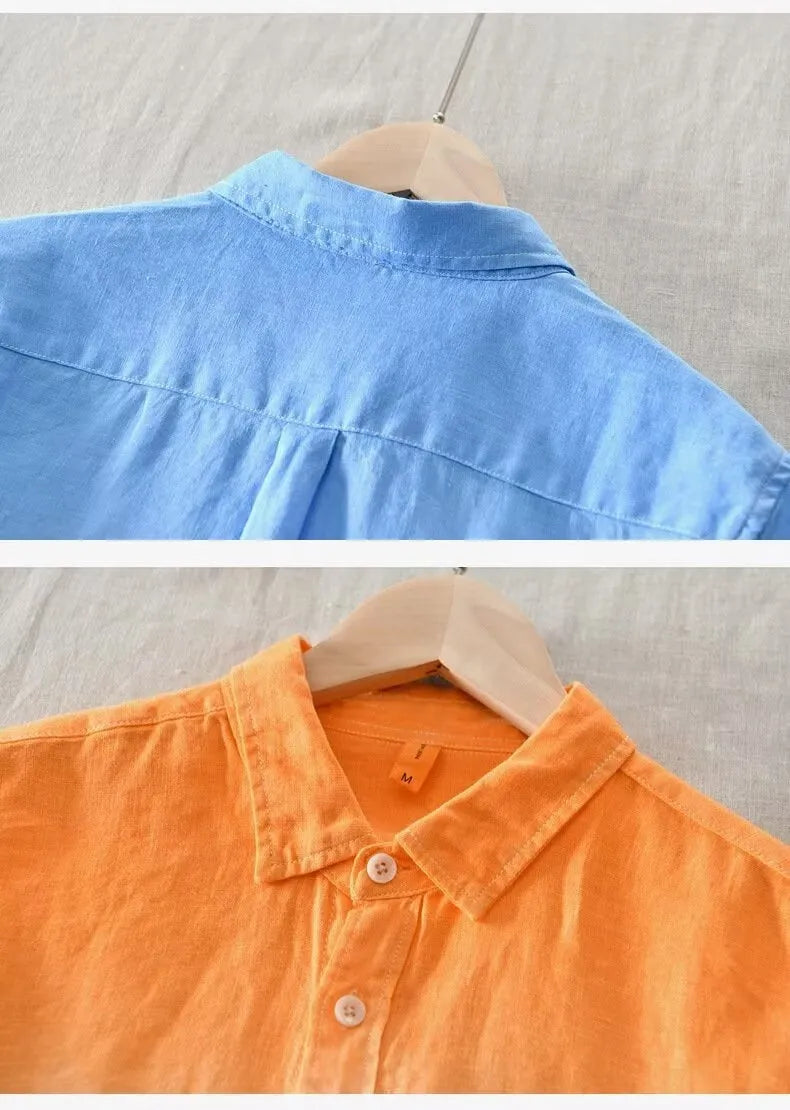 Casual hemp polyester top coat in slim fit loose style available in dark blue, light blue and yellow colours