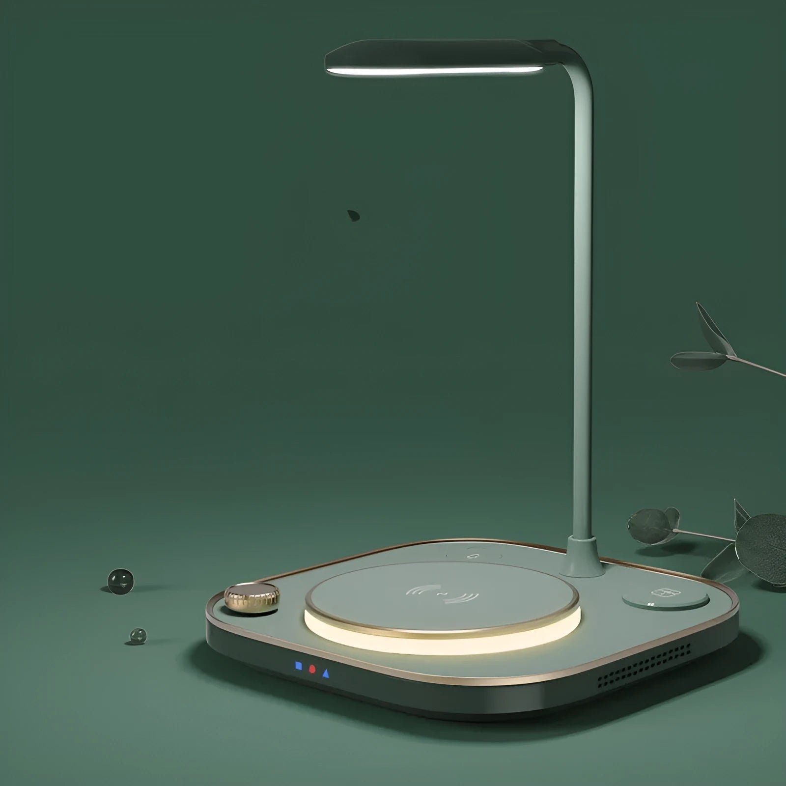 Black three-in-one wireless magnetic charging station with desk lamp and Type-C cable