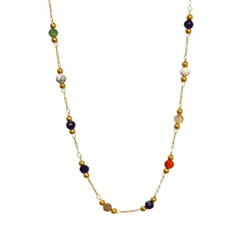 Gold electroplated titanium steel necklace with natural stone pendant on O-ring chain