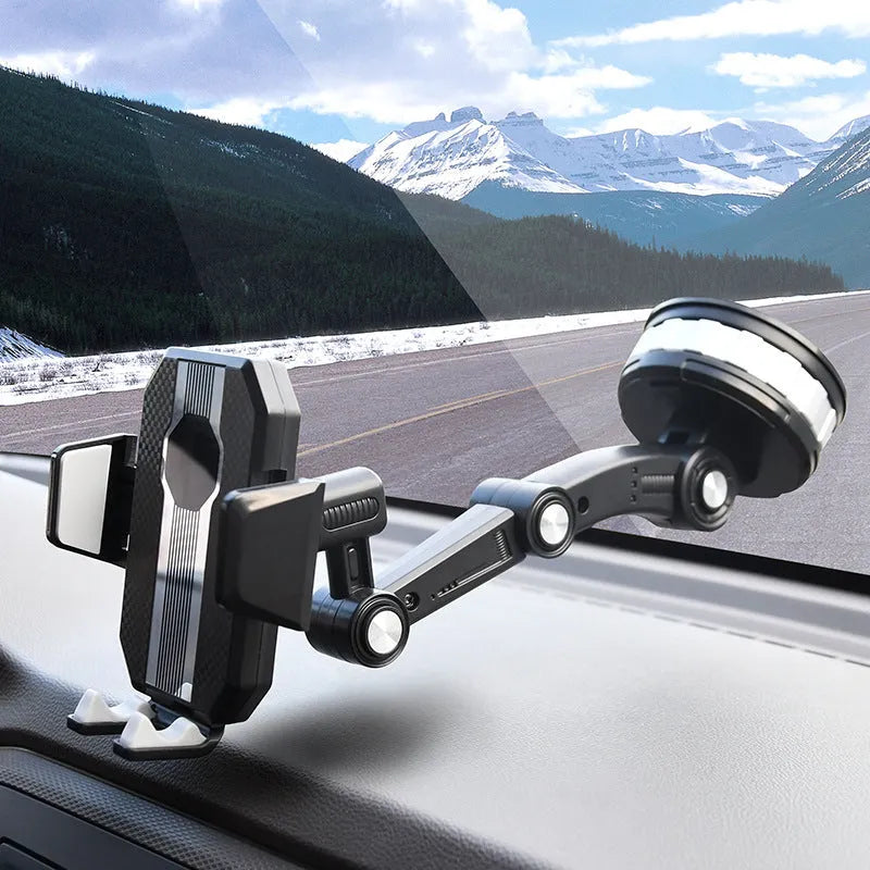 Grey suction cup fixed rotary adjustment car mobile phone holder with universal compatibility for GPS navigation