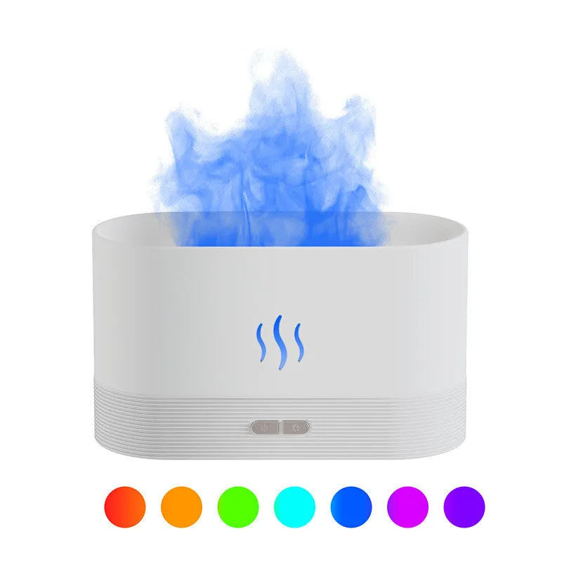 Square black ultrasonic aroma diffuser with flame light effect and mist output