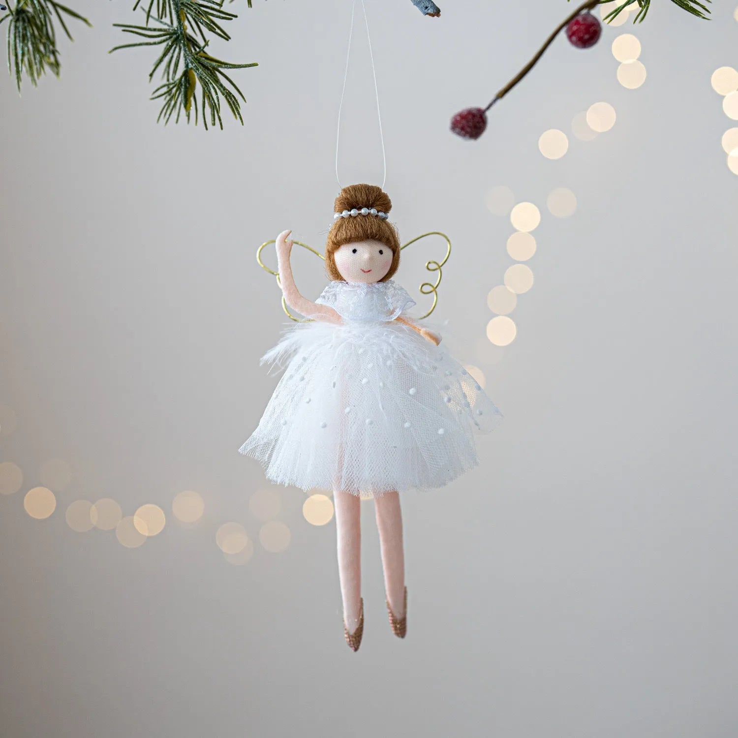 Pink and white cloth ballet girl plush doll pendant with angel design