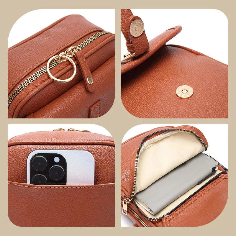 Unisex vintage large capacity PU messenger bag with retro brown finish and 10 card inserts