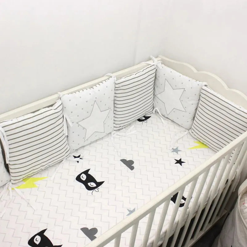 Baby cot bumper set 6 pieces 30x30cm pure cotton cartoon pattern computer embroidery