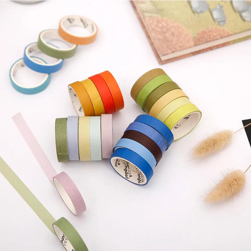 Set of six rolls of solid colour paper tape printed with Chinese solar terms, 9mm by 3 metres each