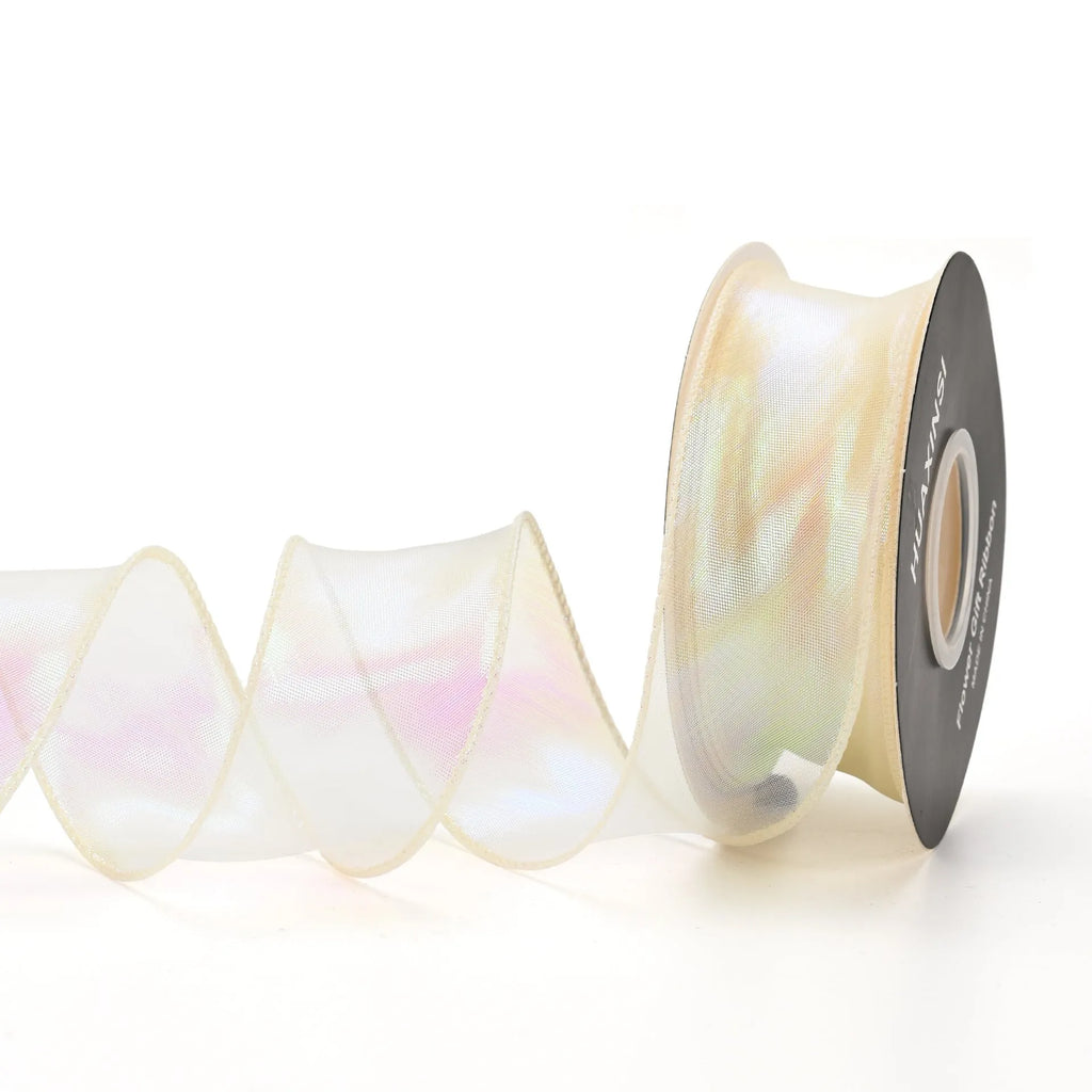 Fishtail yarn ribbon roll with colourful wave floral pattern in mesh material
