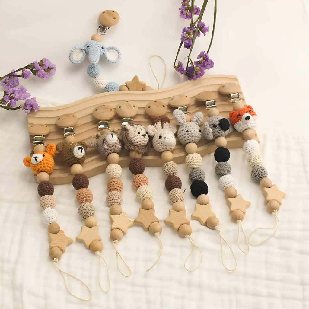 Cartoon animal DIY pacifier chain baby teething rope with ABS clip, fox design
