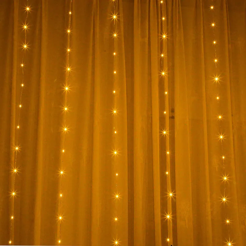 Copper curtain LED string light with USB cable in blue, purple, warm white, or white colour options