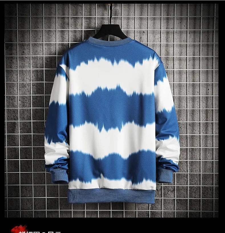 Two-tone tie-dye plus size loose casual men's sweater in yellow, round neck, long sleeves