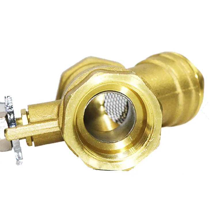 Brass Y-shaped filter ball valve with threaded connections for plumbing installation.