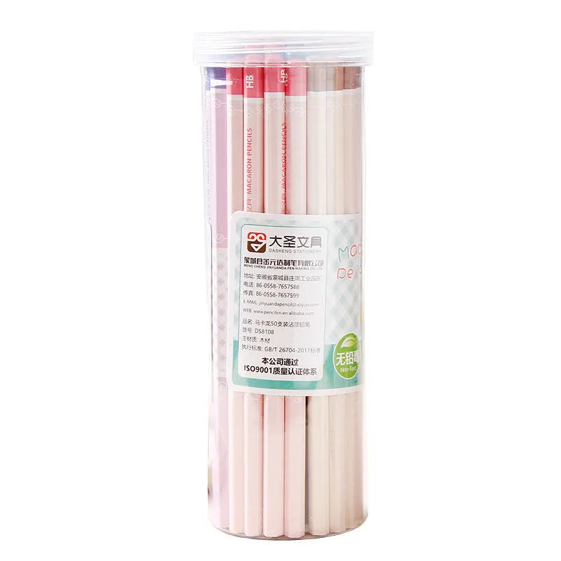 50 wooden mechanical pencils with hexagonal basswood barrels and HB refills