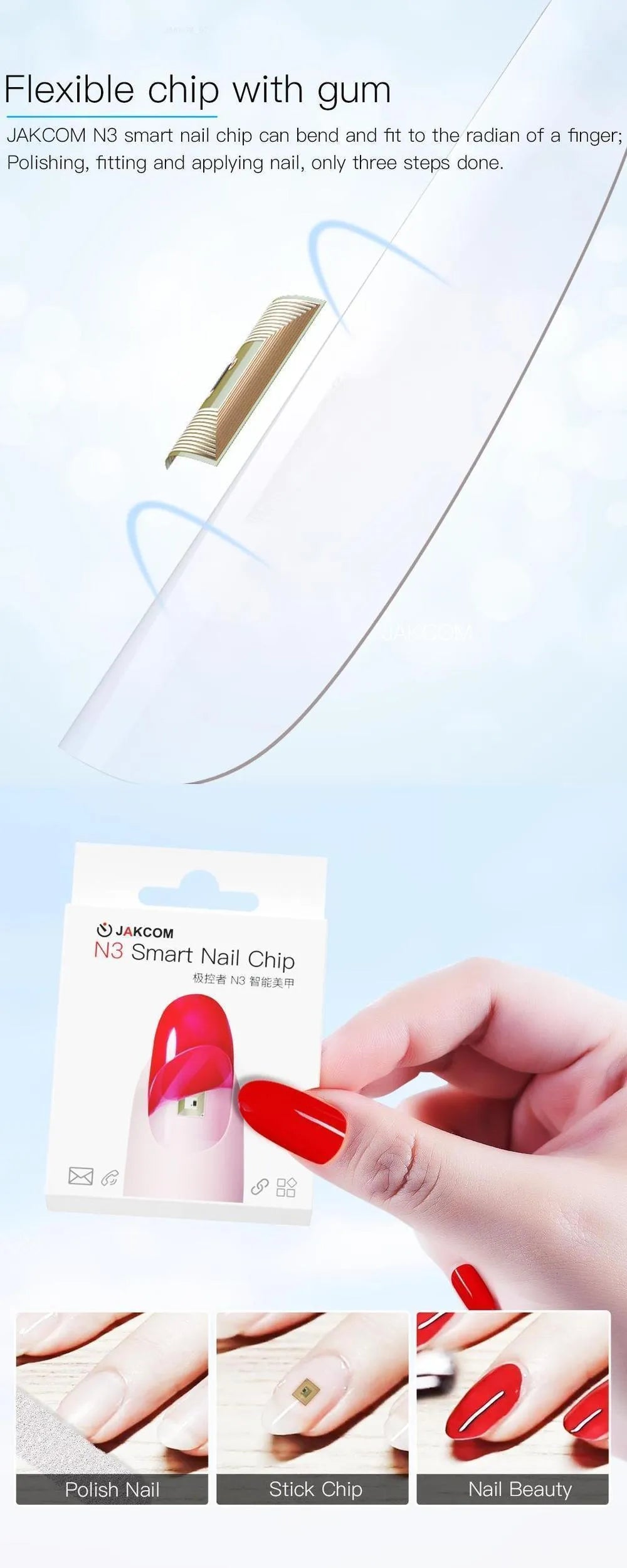 JAKCOM N3 smart nail chip wireless NFC sensor for mobile phone activation on a finger