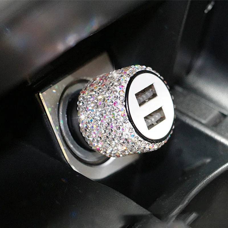 Diamond pattern car USB charger for cigarette lighter socket in five colour options