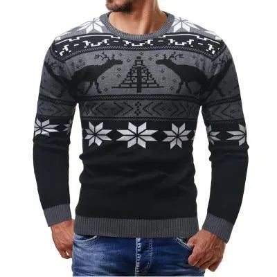 Christmas fawn sweater slim fit round neck mohair print design in black