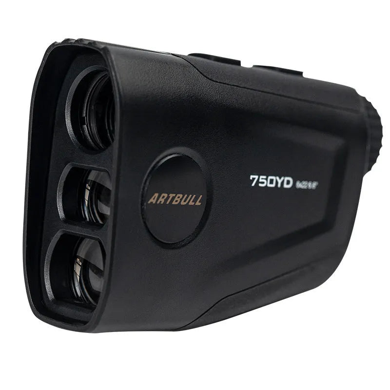 Rechargeable golf laser rangefinder with slope compensation and flag lock function.
