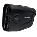 Rechargeable golf laser rangefinder with slope compensation and flag lock function.