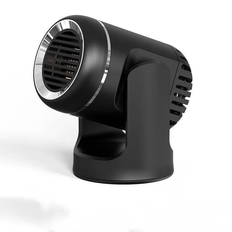 Black and white 12V car heater and defroster with hot cold warm settings for vehicle use