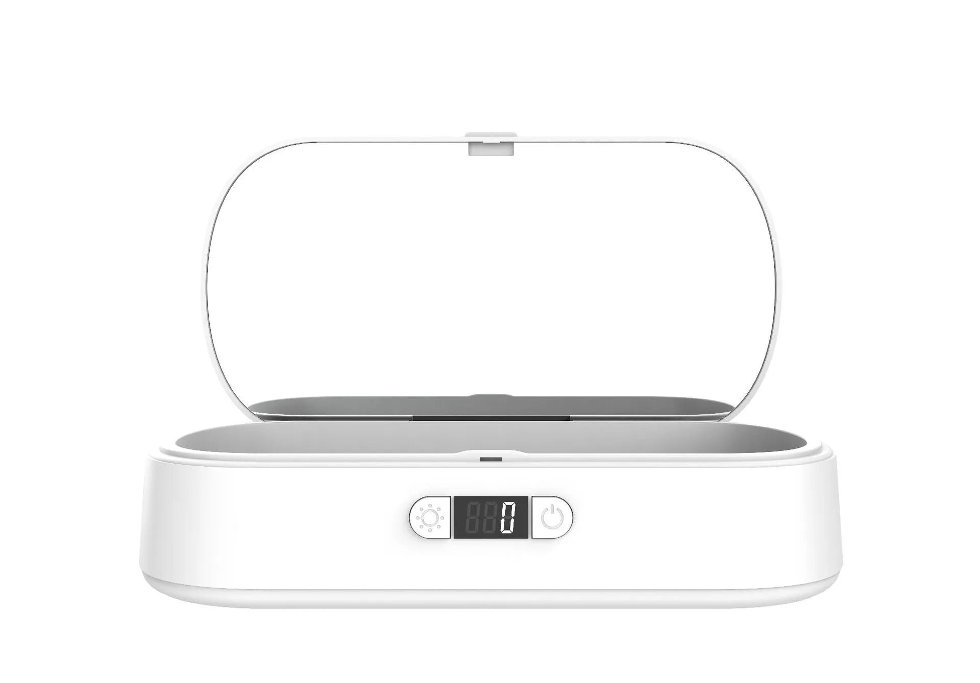 White rectangular wireless UV steriliser box with aromatherapy function for phones and small items.