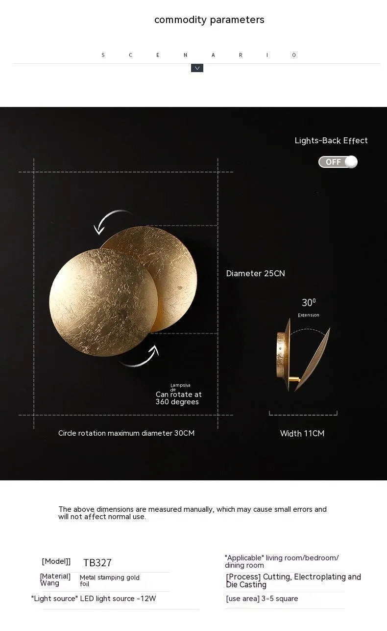 Modern minimalist aluminium bedside lamp in gold and black, shown in 20cm and 25cm diameter options.