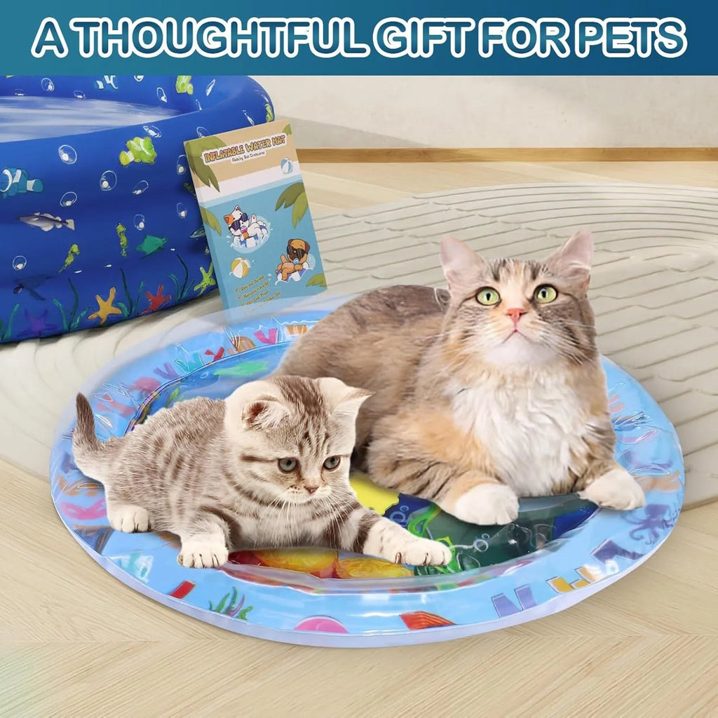 PVC water sensory playmat for cats with ocean fish theme and floating toys