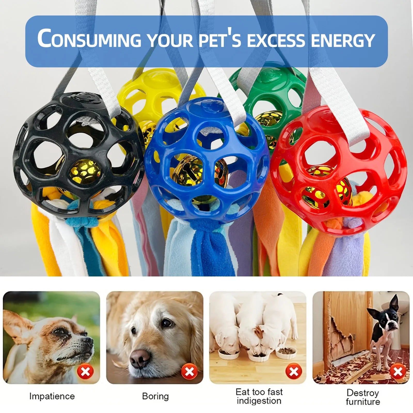 Interactive toy ball for pets hollow with TPR sound and bell 75x13cm available in five colours