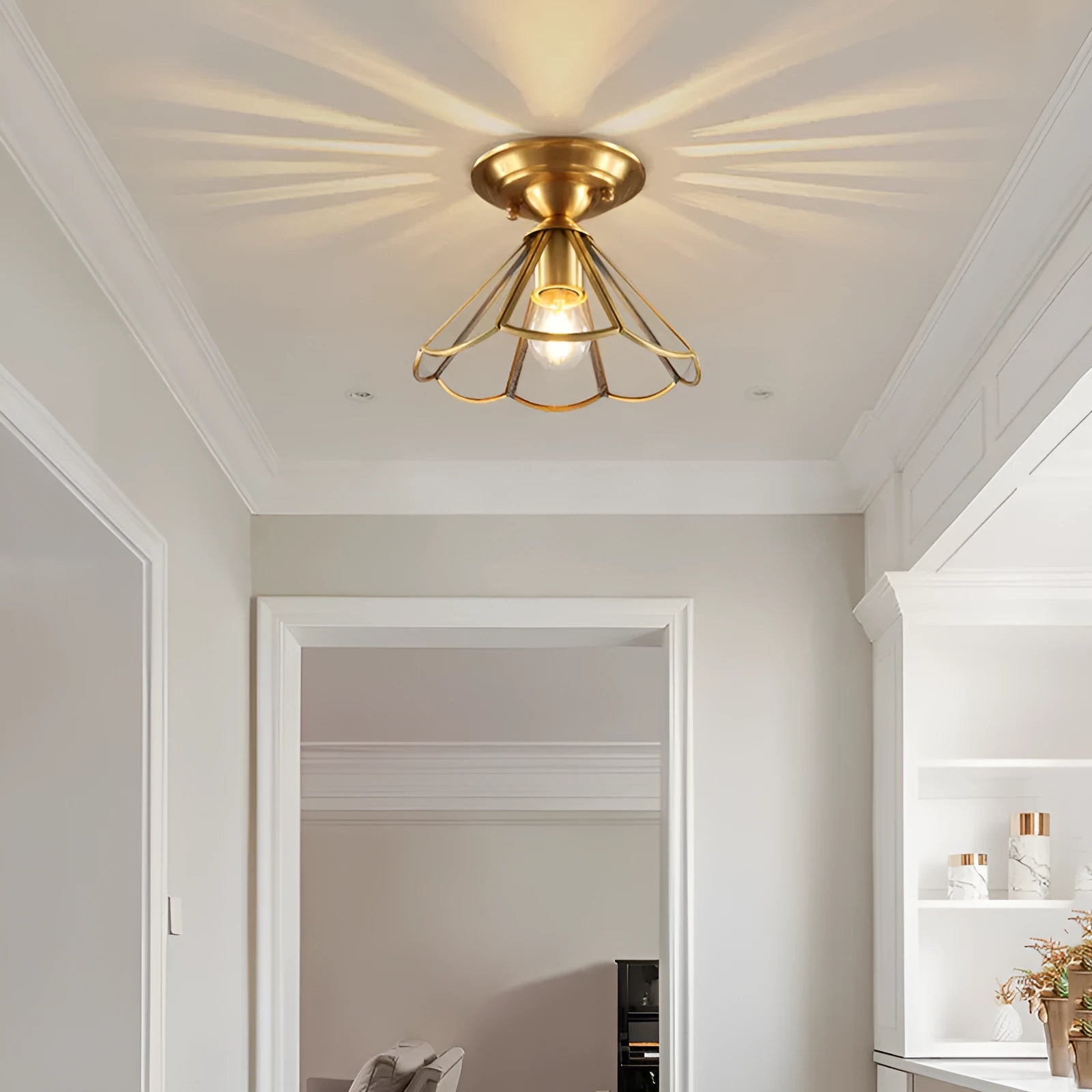 Minimalist Creative Pure Copper Ceiling Lamp for Bedroom Study Corridor Dining Room Entrance Balcony Exhibition Hall 220V American Style