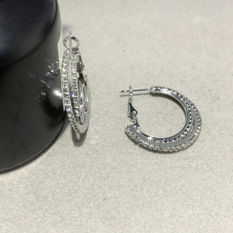 Minimal cross zircon ear buckle for women in gold and silvery clip-on earrings