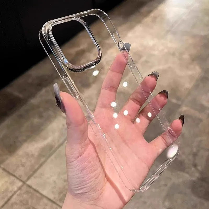Ultra-thin transparent PC hard shell phone case for iPhone with glossy finish and large camera cutout