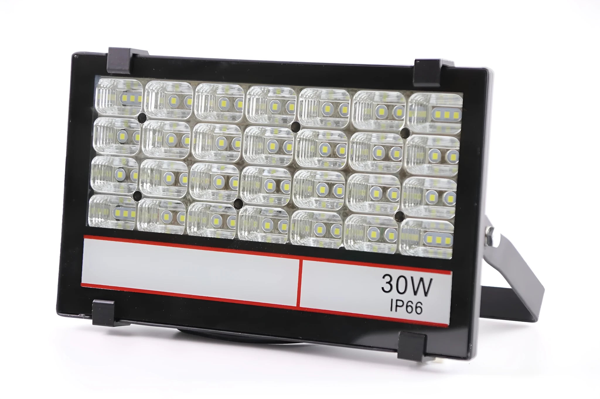 Black Angel Eyes 30W LED projection light with aluminium alloy body and tempered glass lampshade for stadiums and parks.