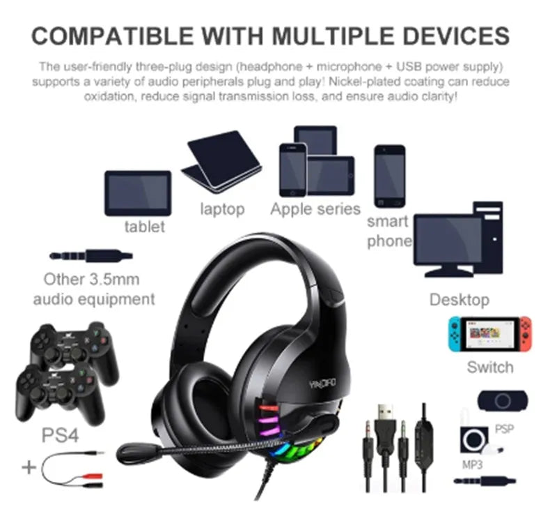 Black wired gaming headset with microphone, sound control, and foldable ear cups