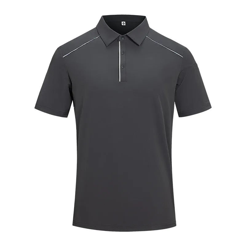 Men's solid colour short sleeve polo shirt with a slit detail, shown in classic black.