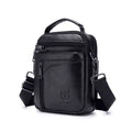 Black genuine leather men's shoulder messenger bag with retro styling