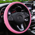 Elastic embossed corrugated PU leather steering wheel cover shown in black and red, suitable for 37-38cm wheels