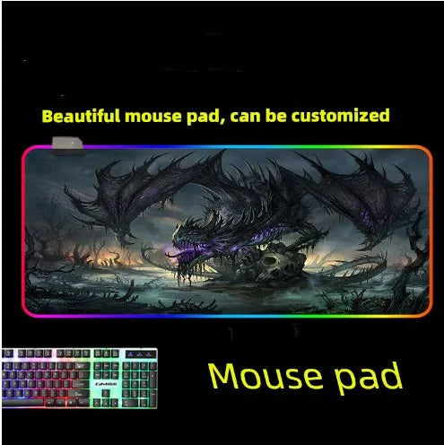 Symphony RGB light-emitting gaming mouse pad with cloth surface and rubber base, available in 300x600x4mm and 800x300x4mm sizes
