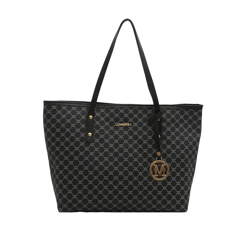 Black PU leather shoulder bag with sewing thread details, shown with grey, brown, and white colour options.