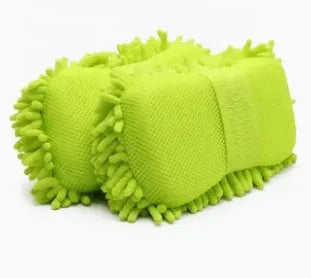 Silver green chenille car wash sponge measuring 14 by 25 centimetres