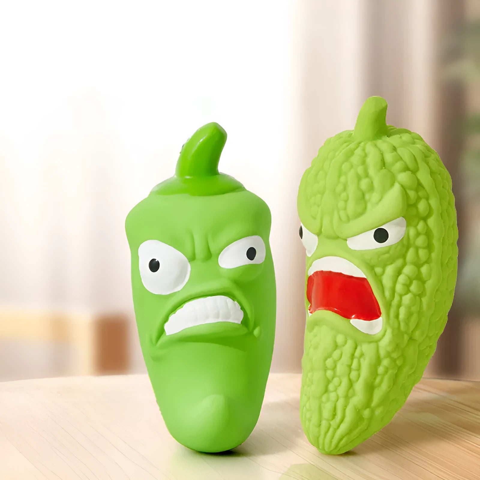 Bitter melon and chilli shaped dog toys with pet sound function for chewing and tooth cleaning