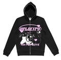 Women's street hip hop gothic black zip hoodie with printed pattern and loose fit