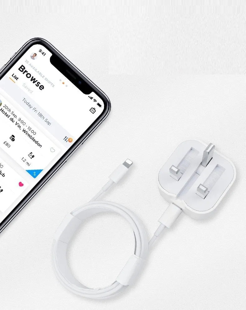 White British 20W USB-C PD fast charger with multiple cable length options including 1m, 1.5m, and 2m
