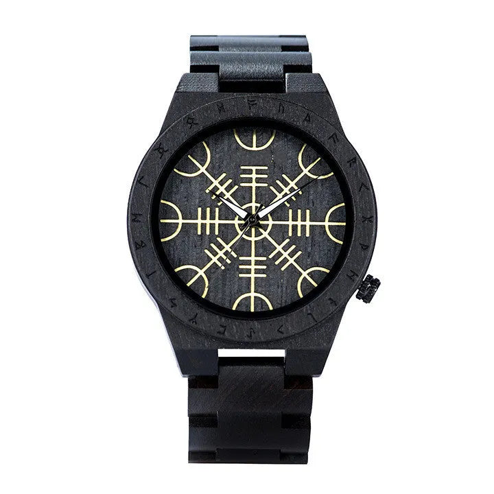 Leisure ebony wood watch with quartz movement and mineral glass, casual style