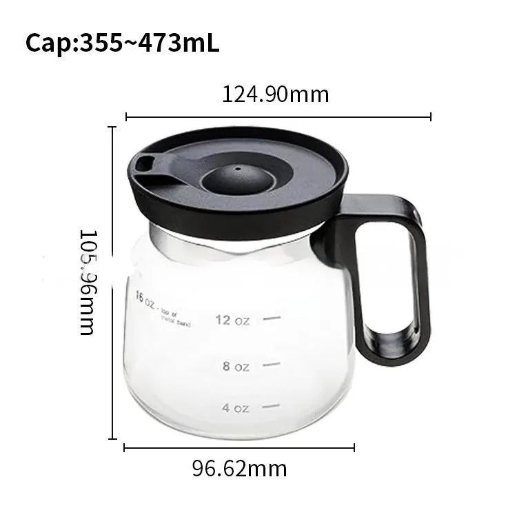 Transparent borosilicate glass coffee maker carafe with silicone cover, 355-473 ml capacity