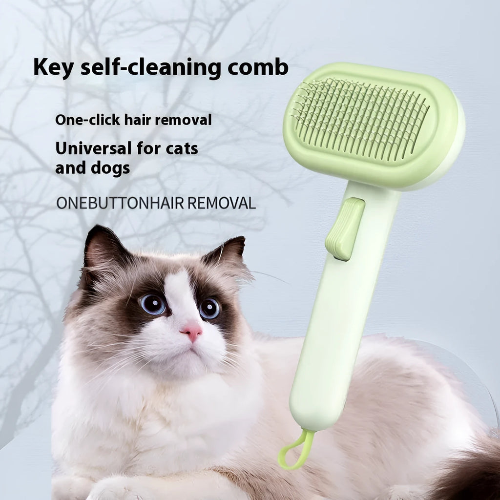 Large pet hair removal comb with integrated shaver in light green, pink and light grey colours