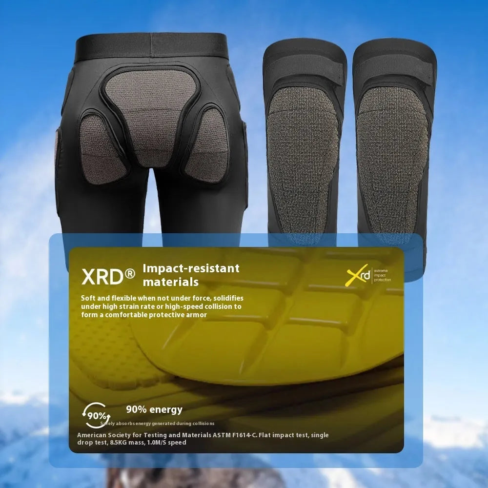 X-ray diffraction ski protective gear hip pad and knee pad set for inner wear cushioning.
