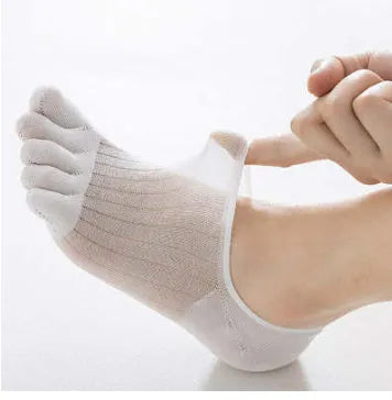 Modal cotton five-finger ultra-thin breathable boat socks in black, shown laid flat.