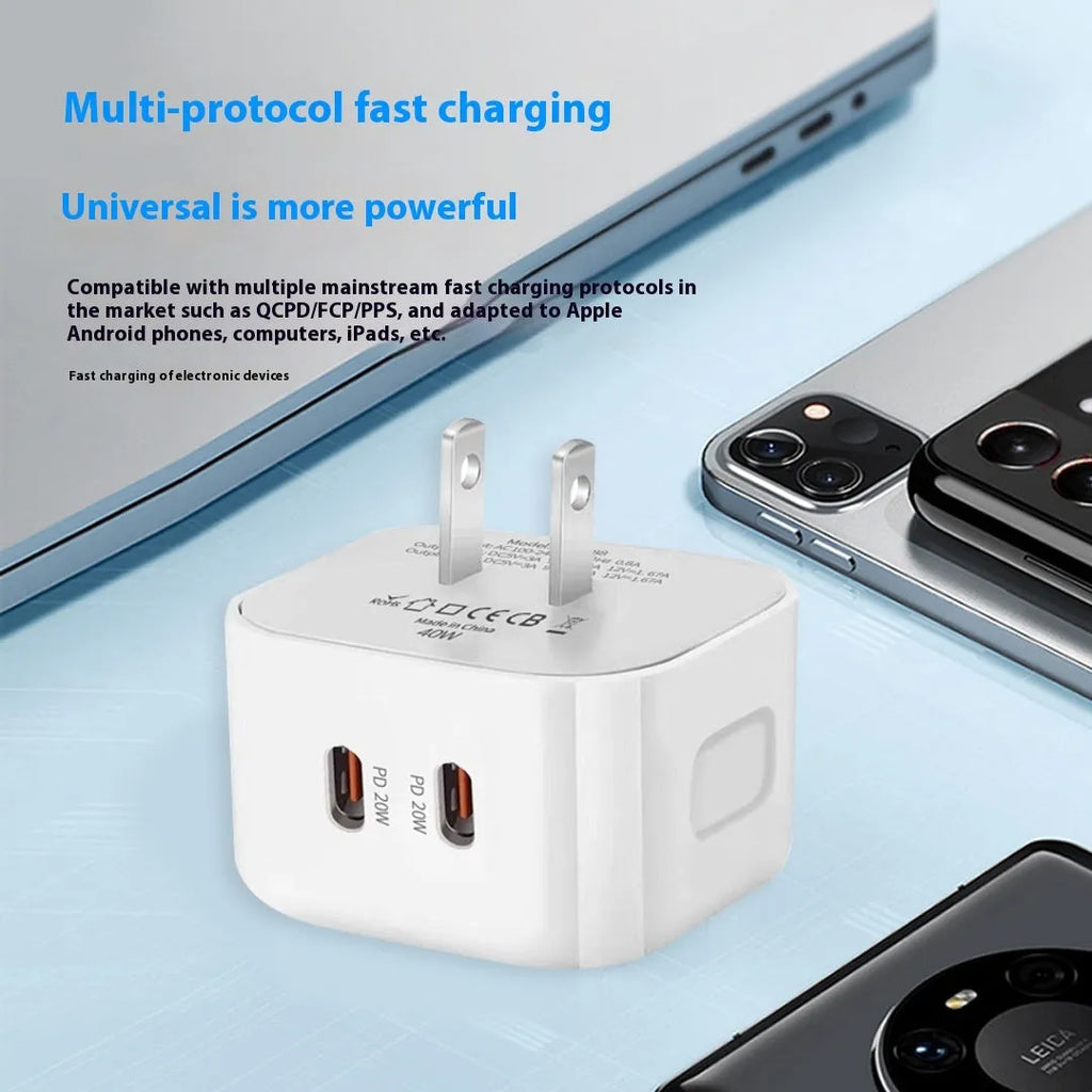 White PD40W Type-C fast charger head with compact design