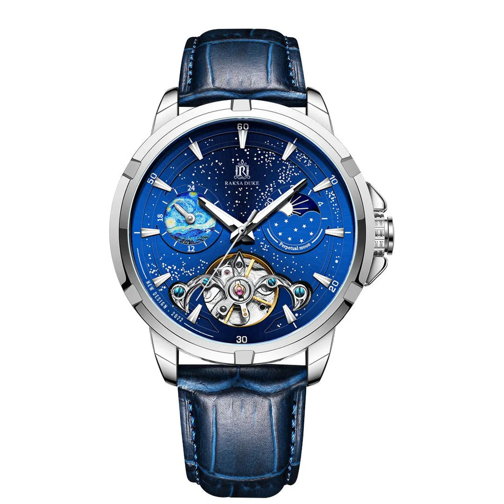 Men's blue automatic mechanical watch with 14mm thickness, model 885b.