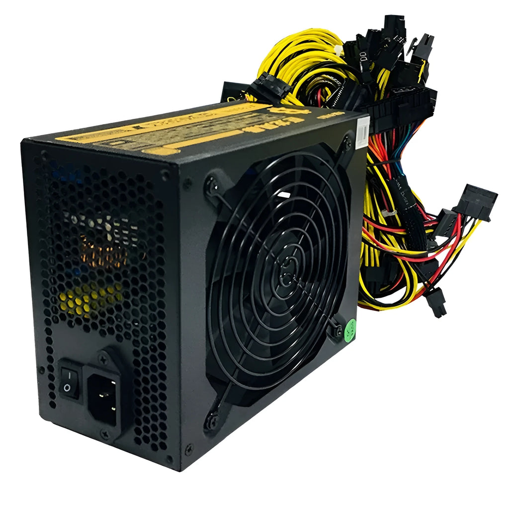 Black server power supply unit with multiple cable connectors for AMD CPU systems
